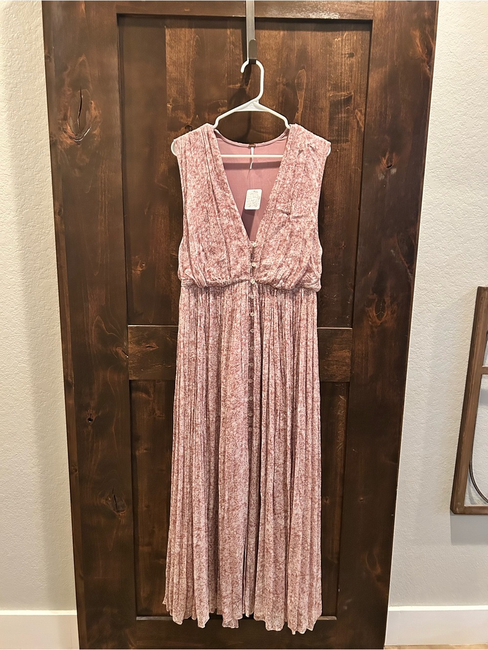 Free People Dusty Rose V-Neck Pleated Maxi Dress NWT